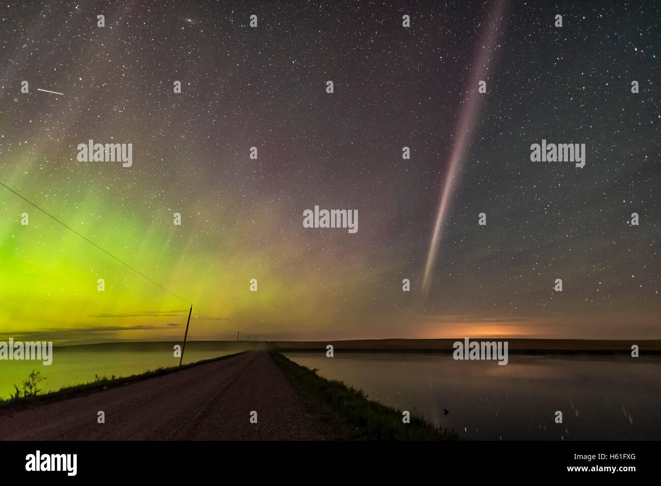 An isolated auroral arc to the east on September 2, 2016, shot from near home during a fine display with active curtains to the Stock Photo