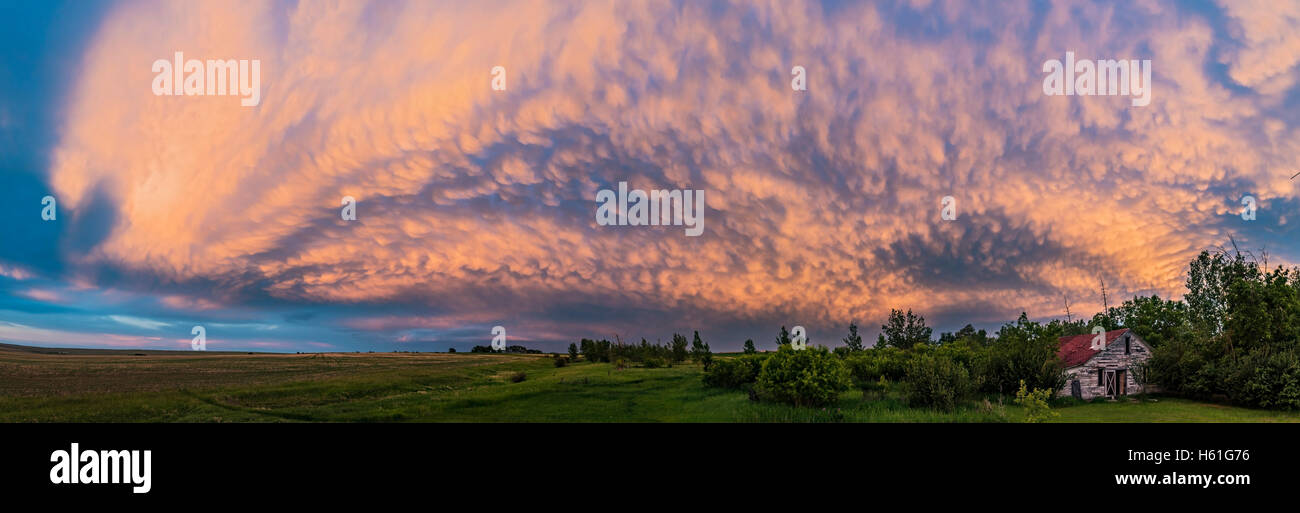 Cloud formations called mammatiform clouds caused by downdrafts in a