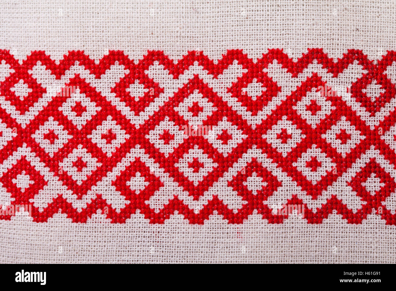 a Ukrainian embroidery ornament red white Stock Photo