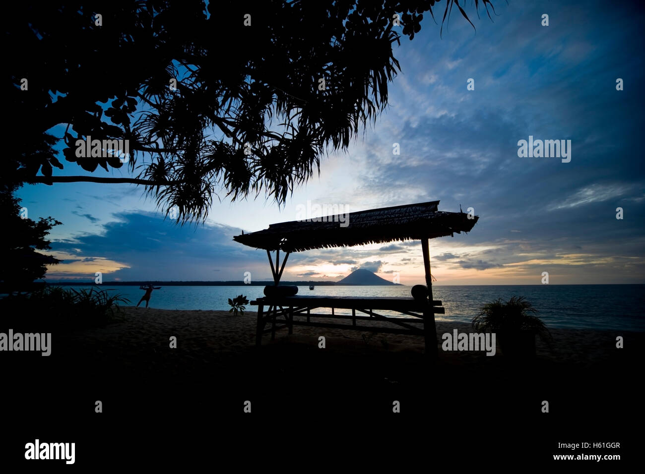 Silhouette of a sunbed, Siladen island, Sulawesi, Indonesia, Southeast Asia Stock Photo