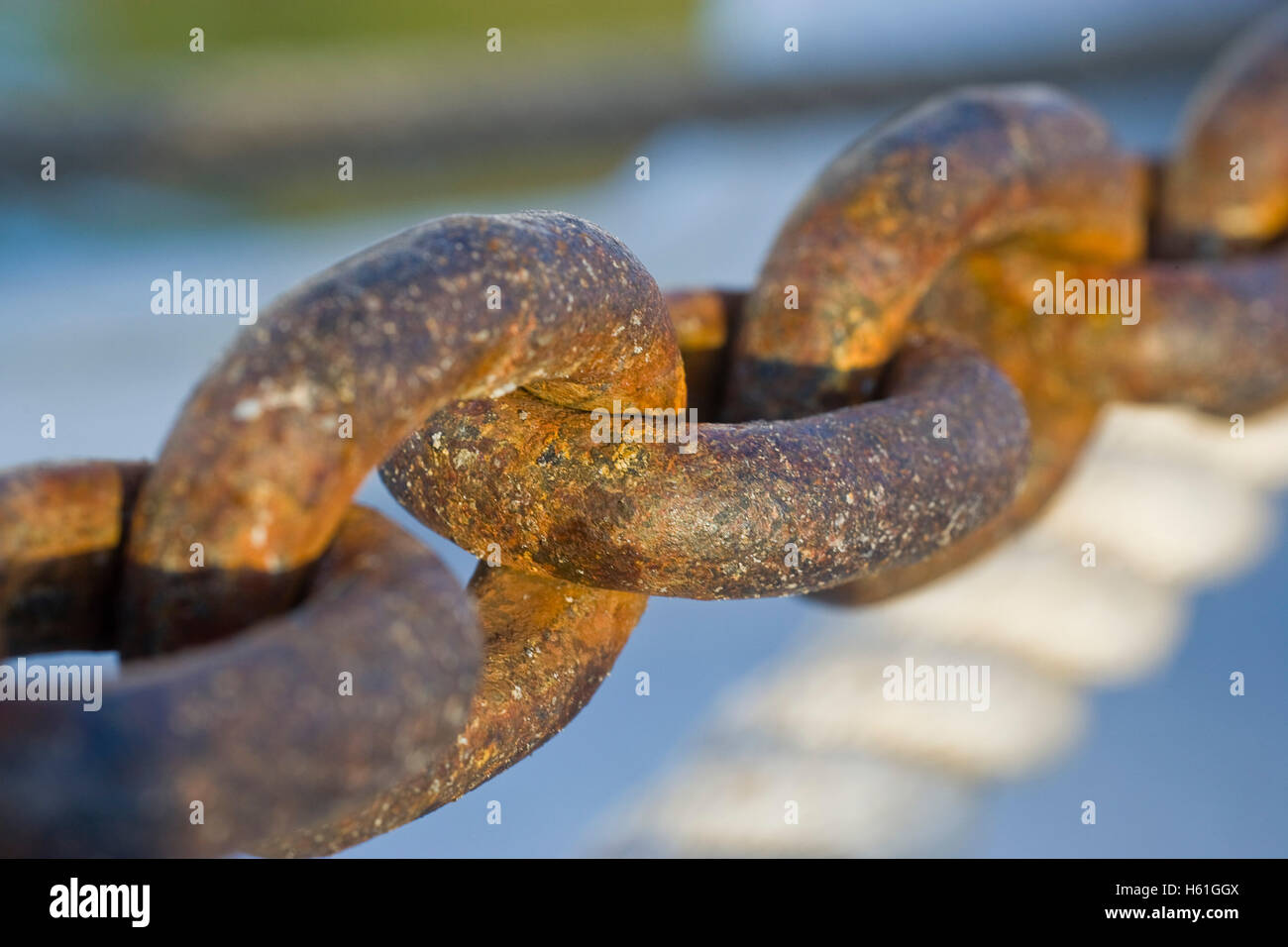 Close-up of rusty anchor chain Stock Photo