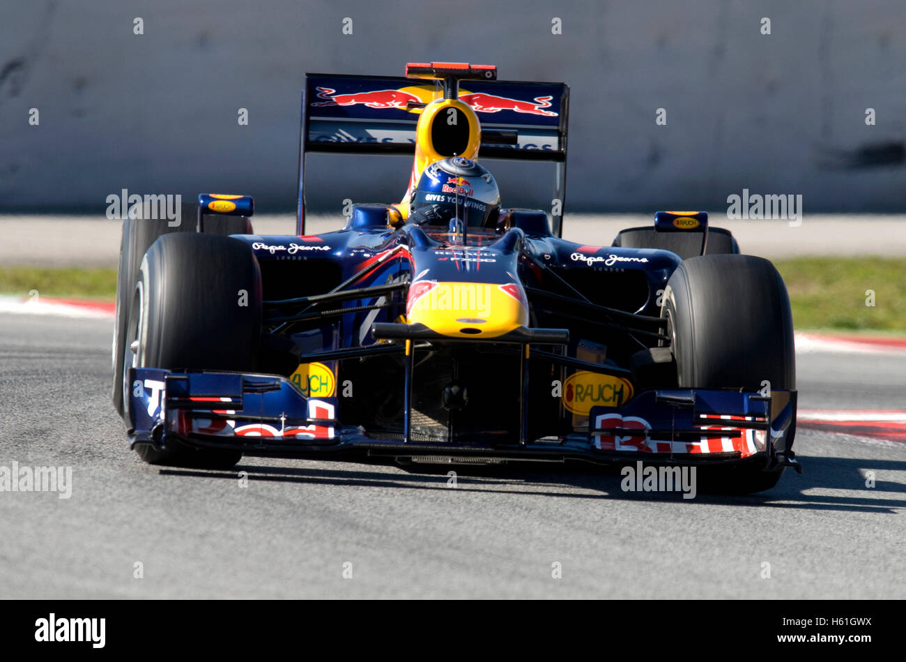 Motorsports, Sebastian Vettel, GER, in the Red Bull Racing RB5 race car, Formula 1 testing at the Circuit de Catalunya race Stock Photo