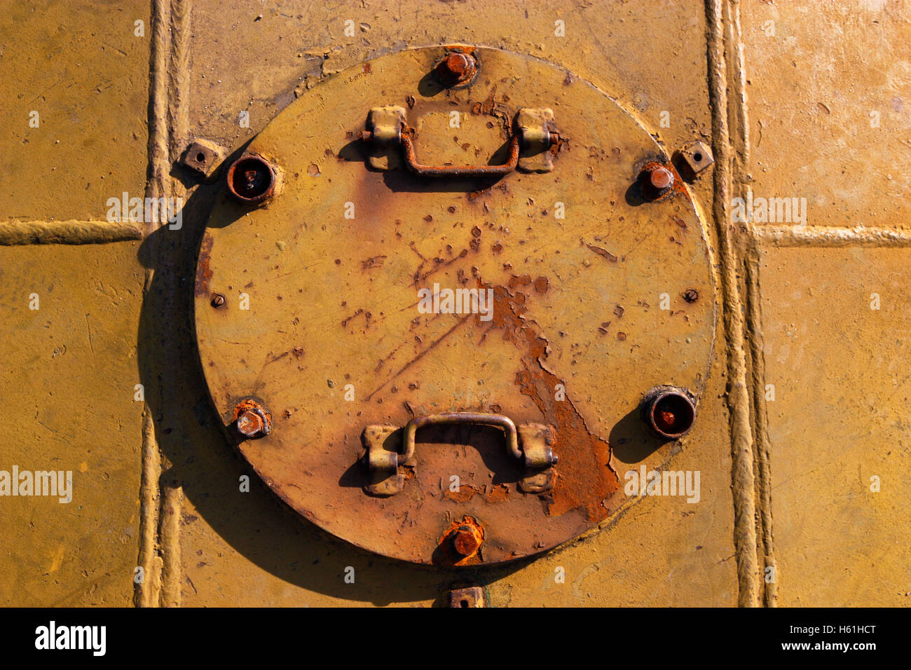 Closed metal hatchway of the abandoned missile silos Stock Photo