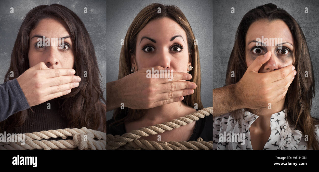 Banner of women terrified by the violence Stock Photo