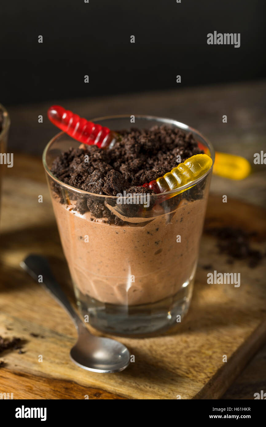 Homemade Chocolate Dirt Pudding with Gummy Worms Stock Photo Alamy