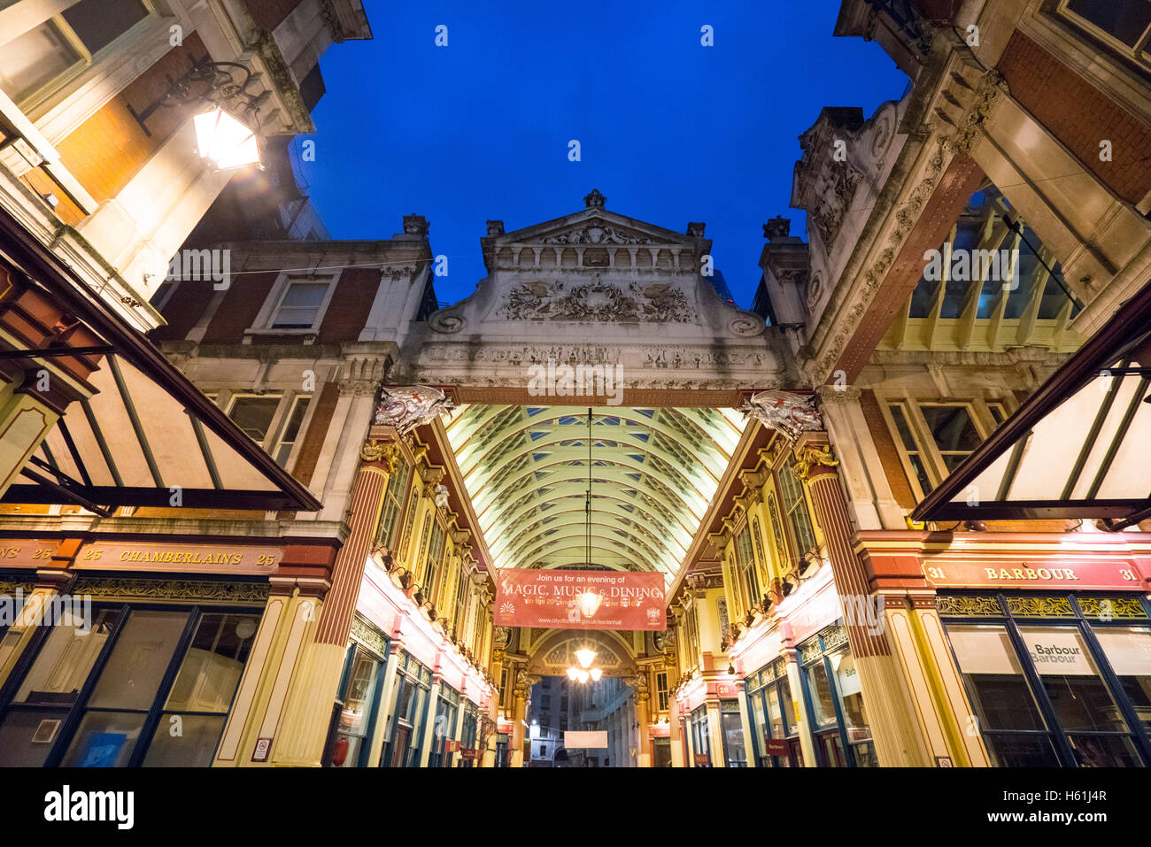 Harry Potter style lanes at famous Leadenhall Market in London Stock