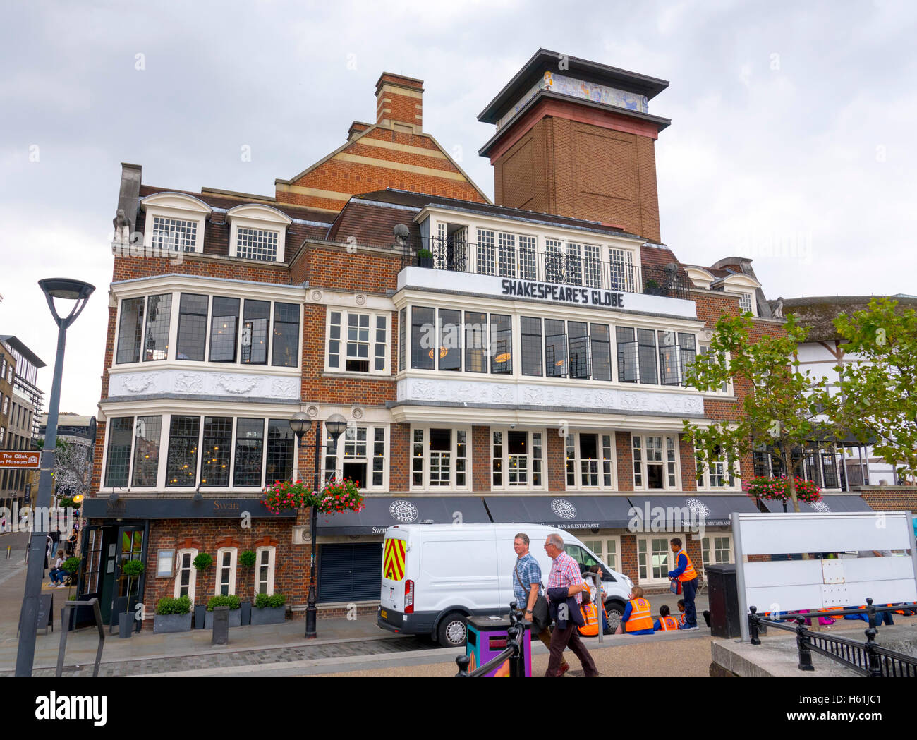 Shakespears Globe Theatre at the south bank of River Thames in London Stock Photo