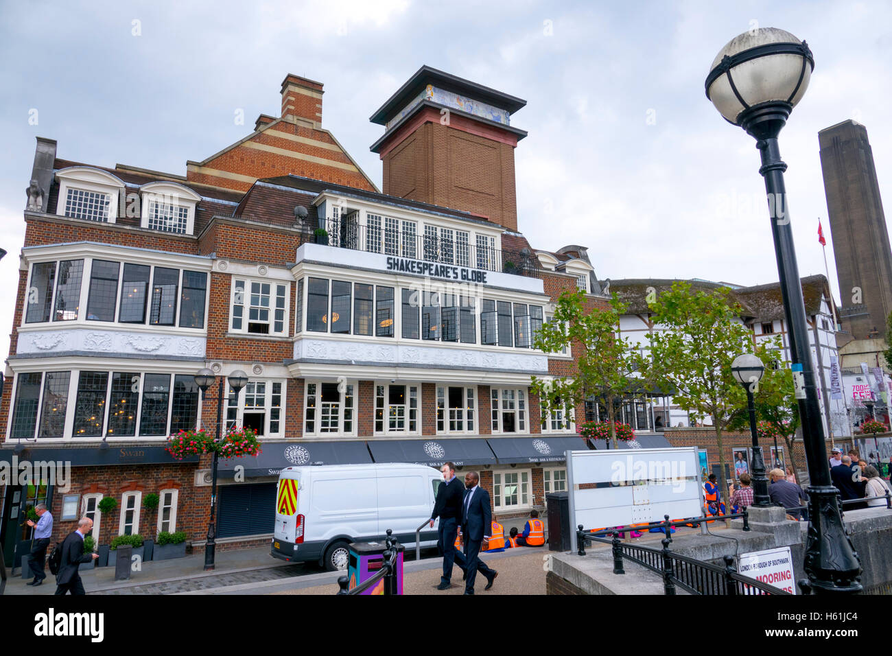 Shakespears Globe Theatre at the south bank of River Thames in London Stock Photo