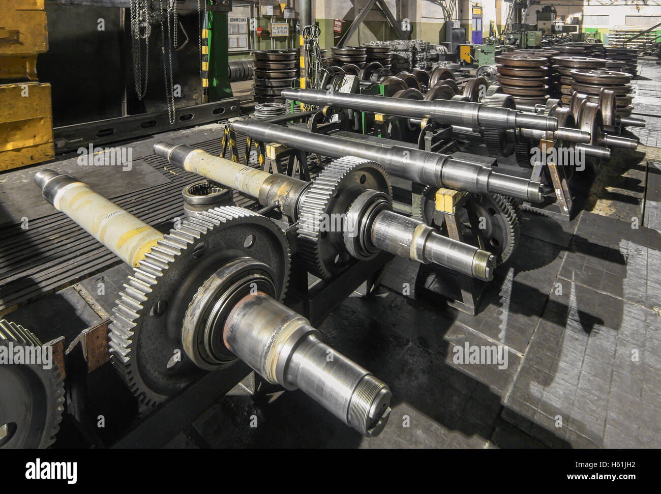 Train wheel axle with pinion. Details wheel set train unassembled Stock