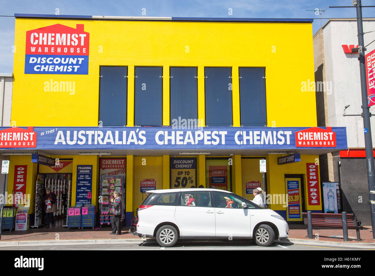Australia's cheapest chemist store , national chain, here in Glenelg,Adelaide,South Australia Stock Photo