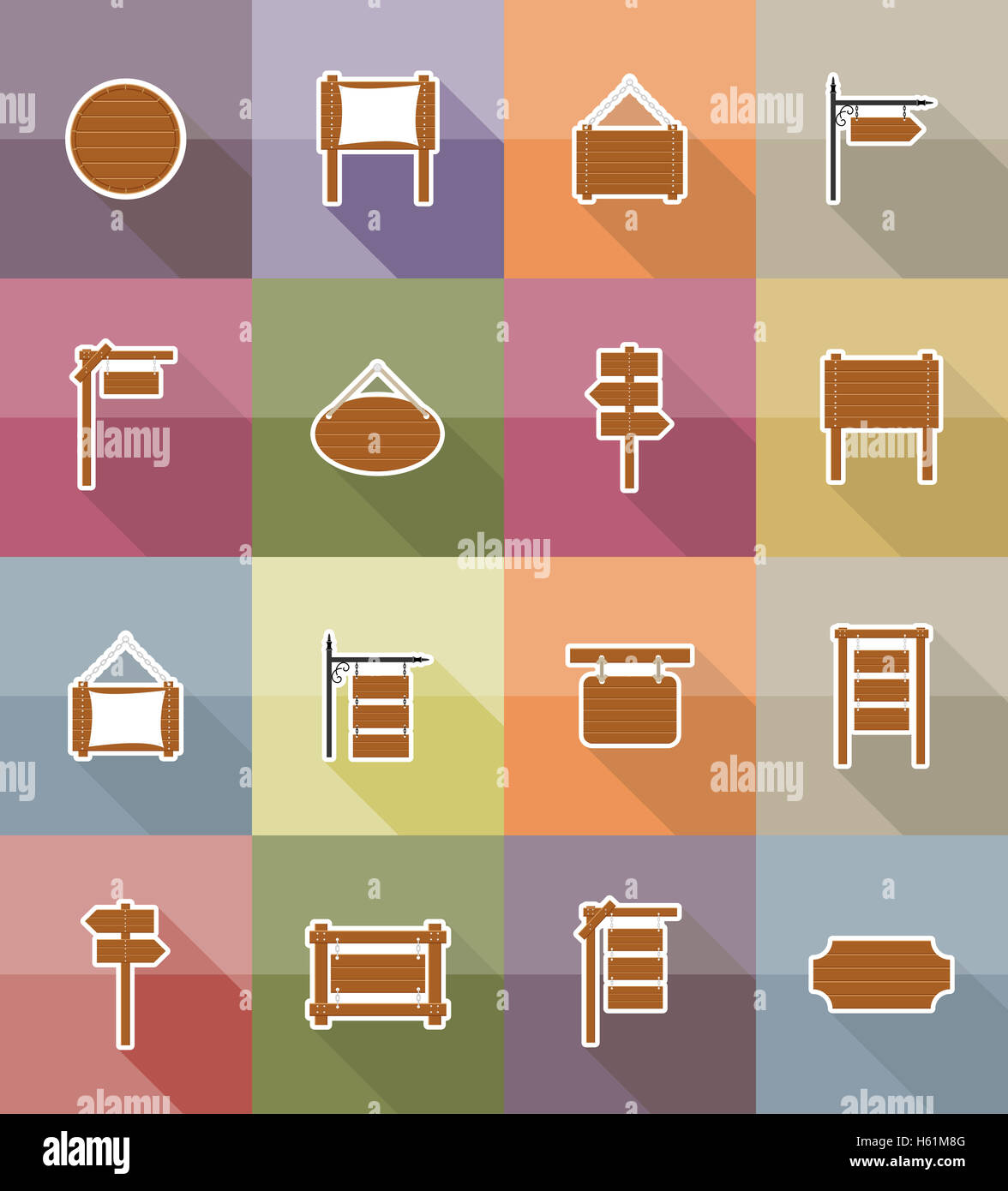 wooden board flat icons illustration isolated on background Stock Photo ...