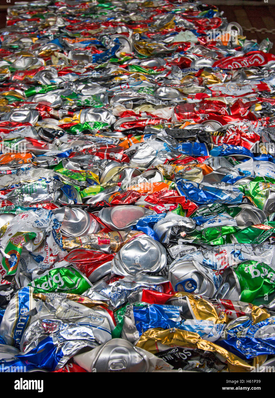 aluminium tin cans compressed for recycling Stock Photo Alamy