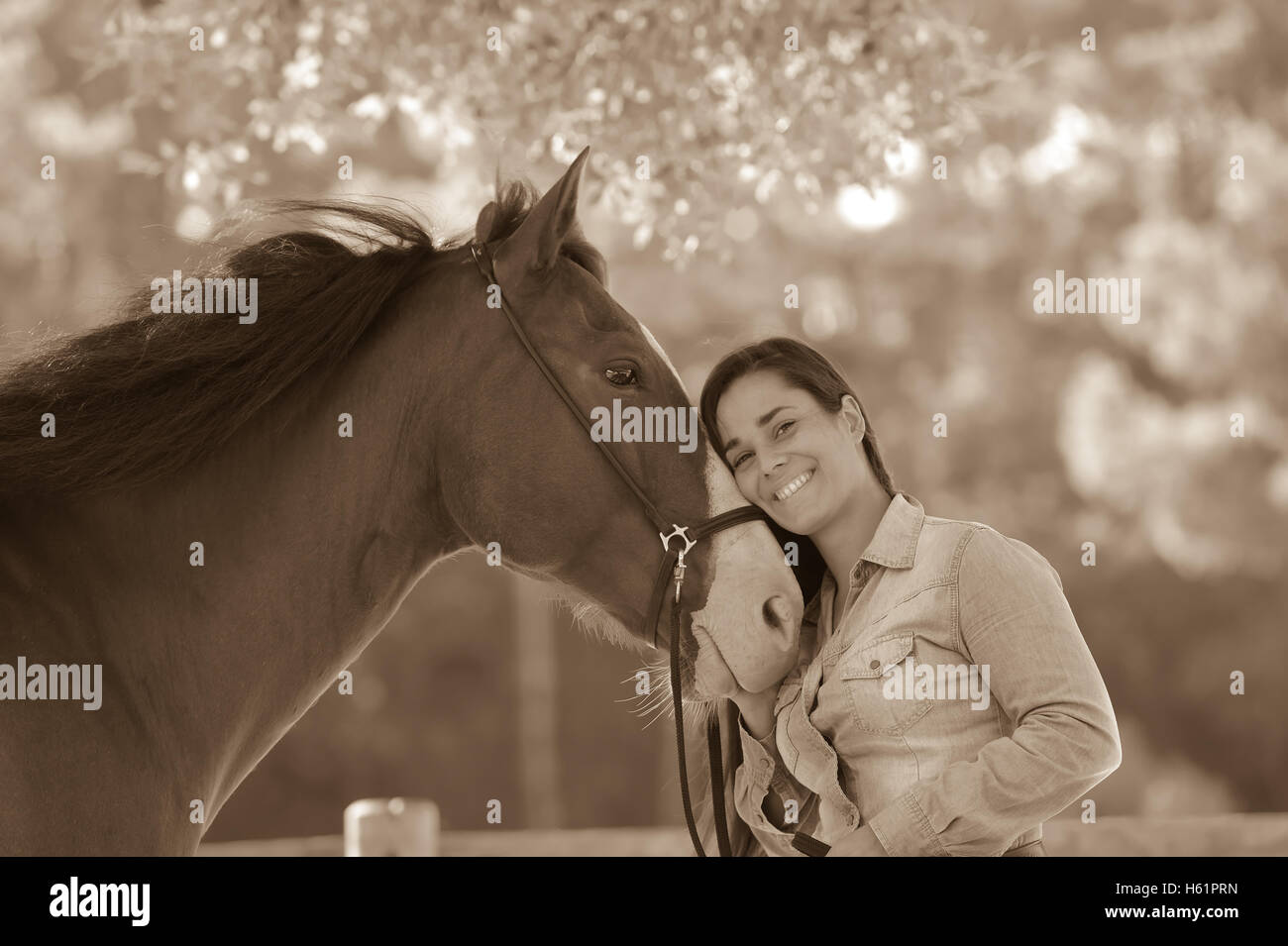 Woman and his horse, equestrian center, France Stock Photo