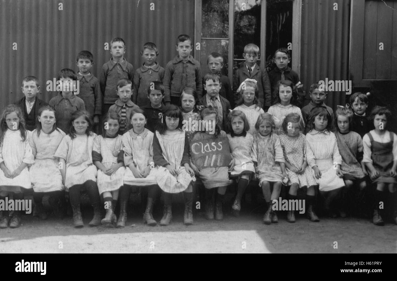 Vintage school class photo of unidentified children circa early 1900s taken in the Ellesmere Shropshire United Kingdom Stock Photo