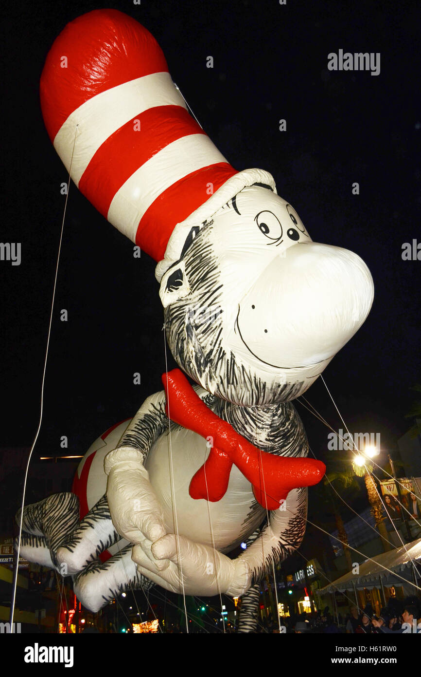 Cat in the Hat balloon atmosphere at the The 84th Annual Hollywood Christmas Parade - 'The Magic of Christmas' Featuring Marine Toys for Tots Foundation - November 29, 2015 Stock Photo