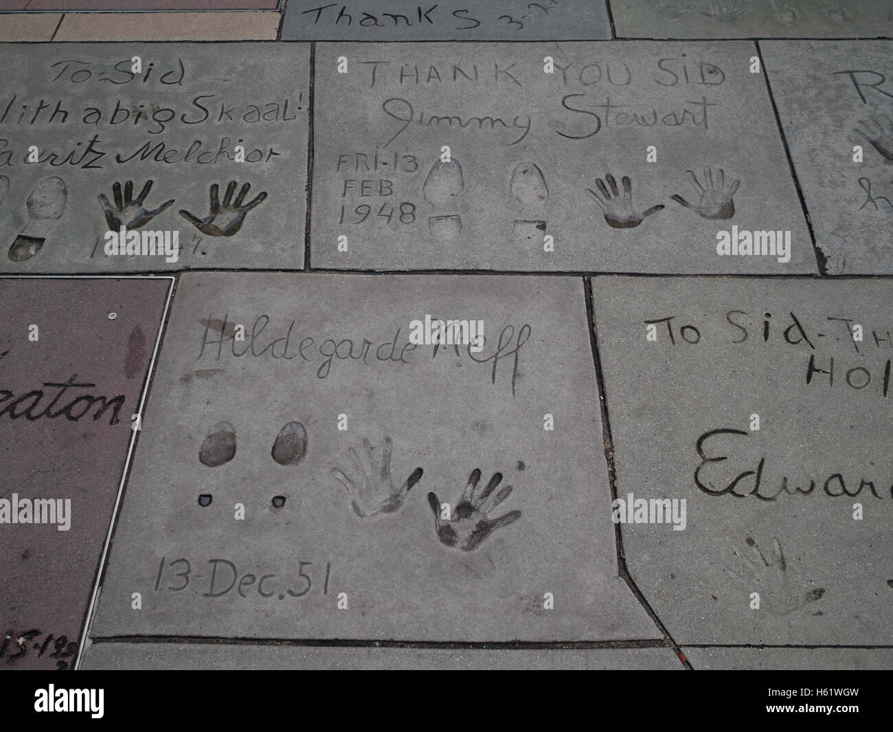 Various actors hand and footprints in the cement by the Chinese Theater ...
