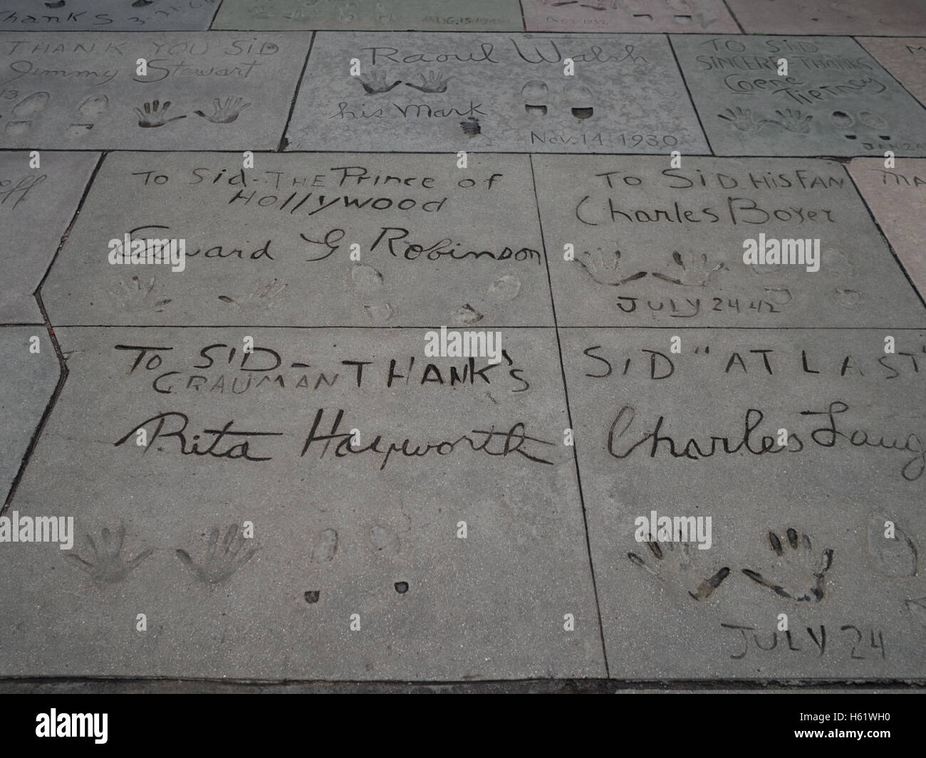 Various actors hand and footprints in the cement by the Chinese Theater