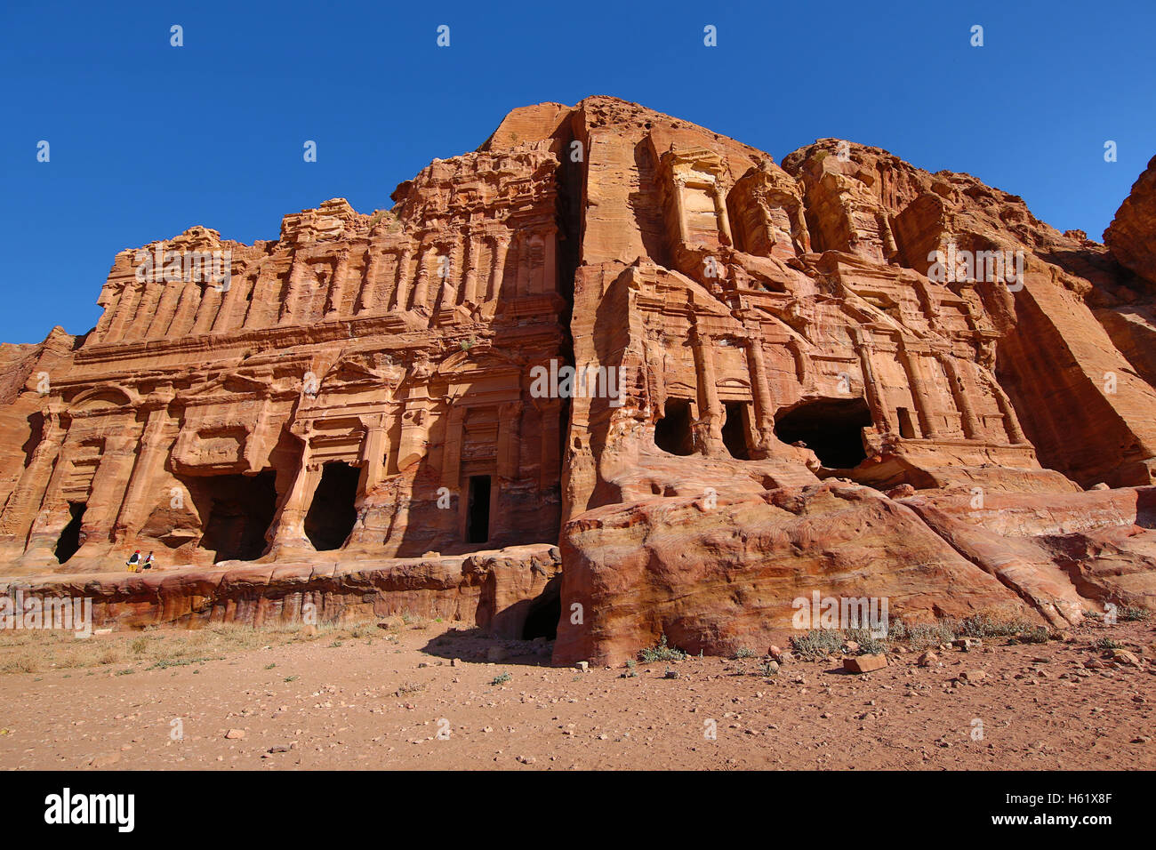 The Corinthian Tomb and the Palace Tomb of the Royal Tombs in the rock city of Petra, Jordan Stock Photo