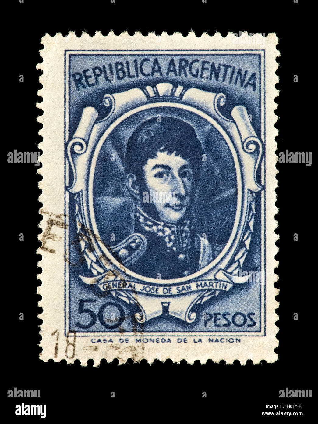 Postage stamp from Argentina depicting General Jose de San Martin. Stock Photo