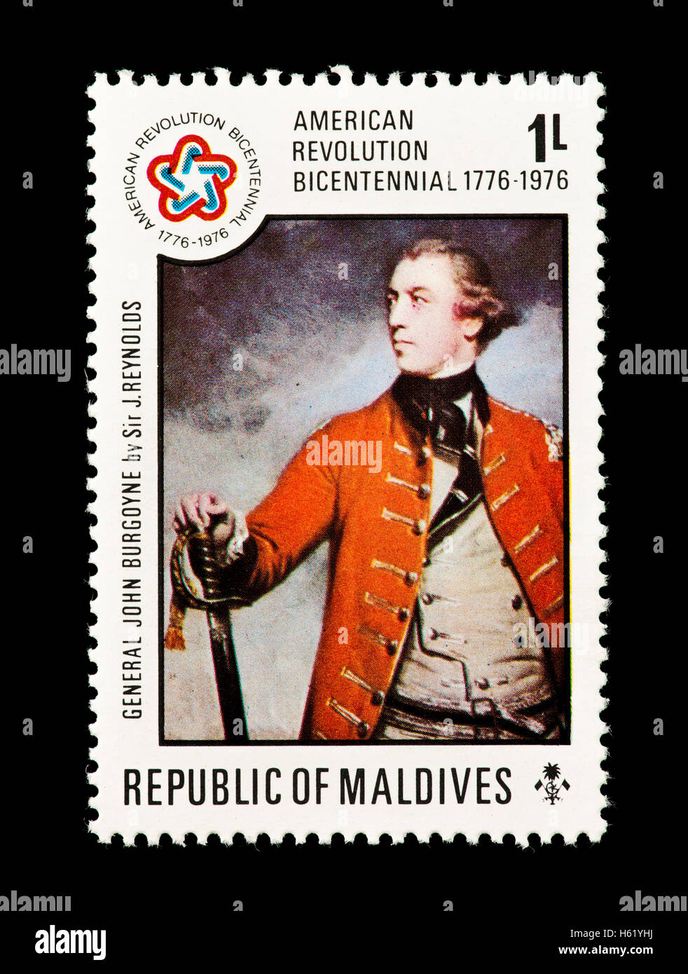 Postage from the Maldives depicting the Sir J. Reynolds portrait of General John Burgoyne Stock