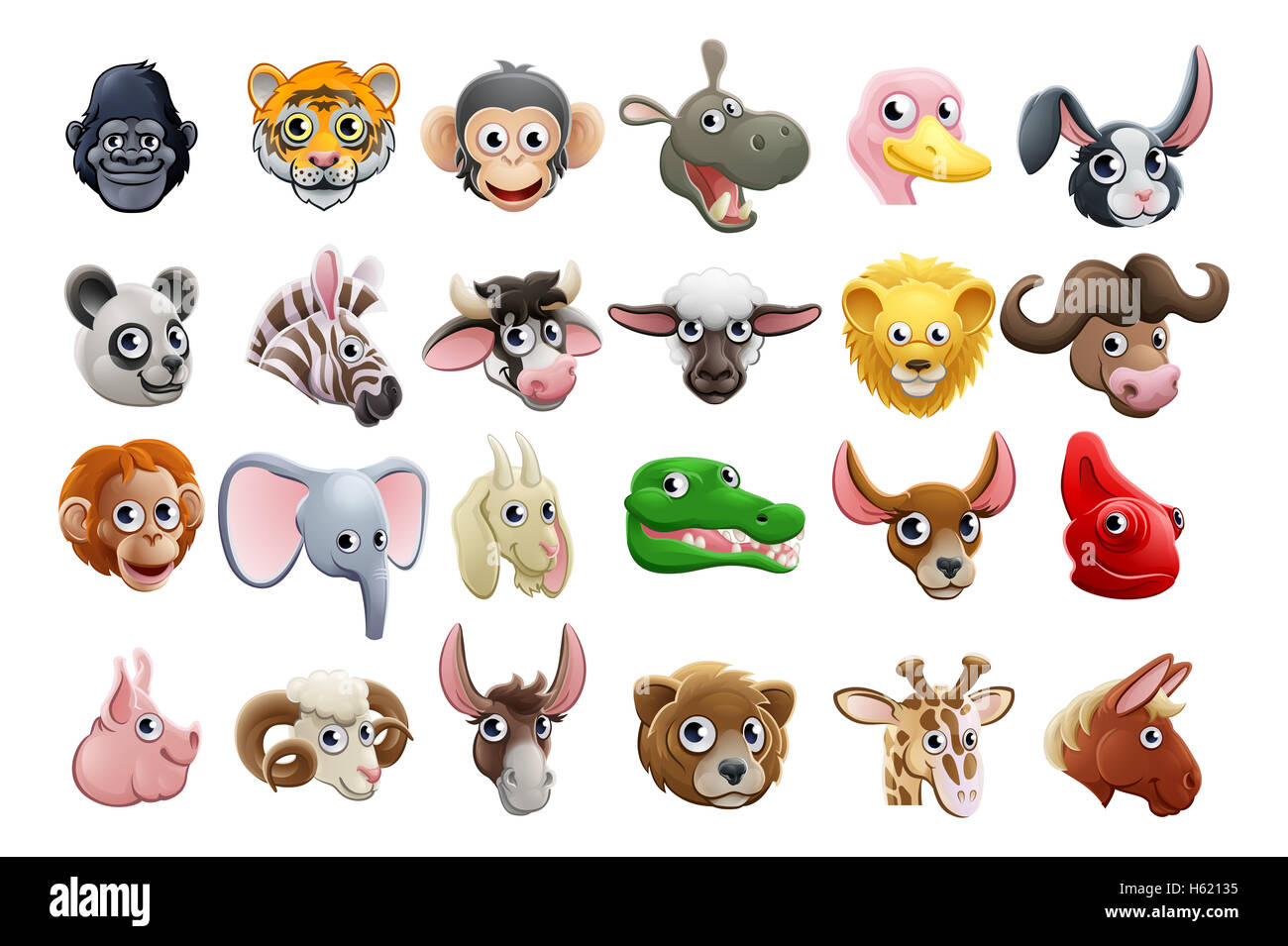 Cute friendly cartoon animal character faces icon set Stock Photo - Alamy Cute friendly cartoon animal character faces icon set Stock Photo - Alamy