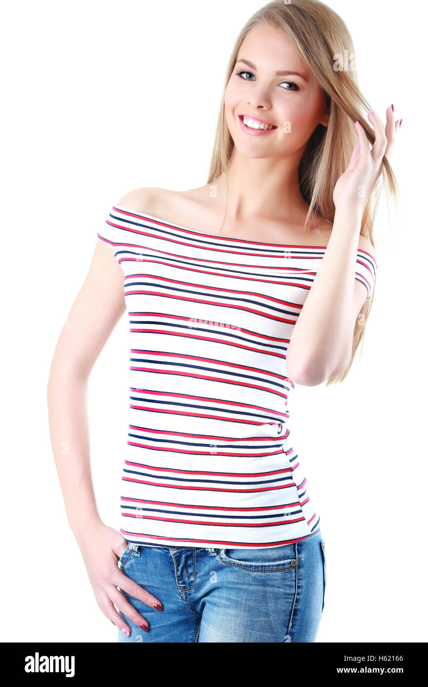 Portrait of smiling woman, isolated on white background Stock Photo - Alamy