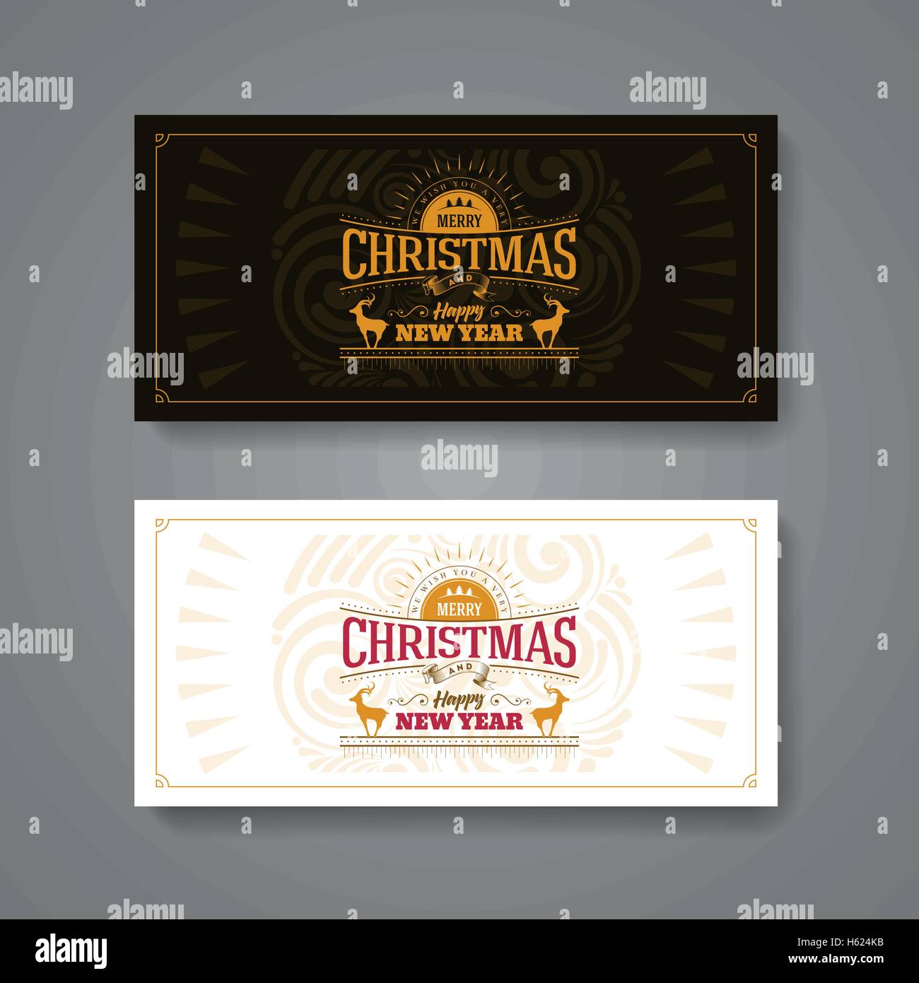 Christmas and New Year Greeting Card Design set. Elements are layered ...