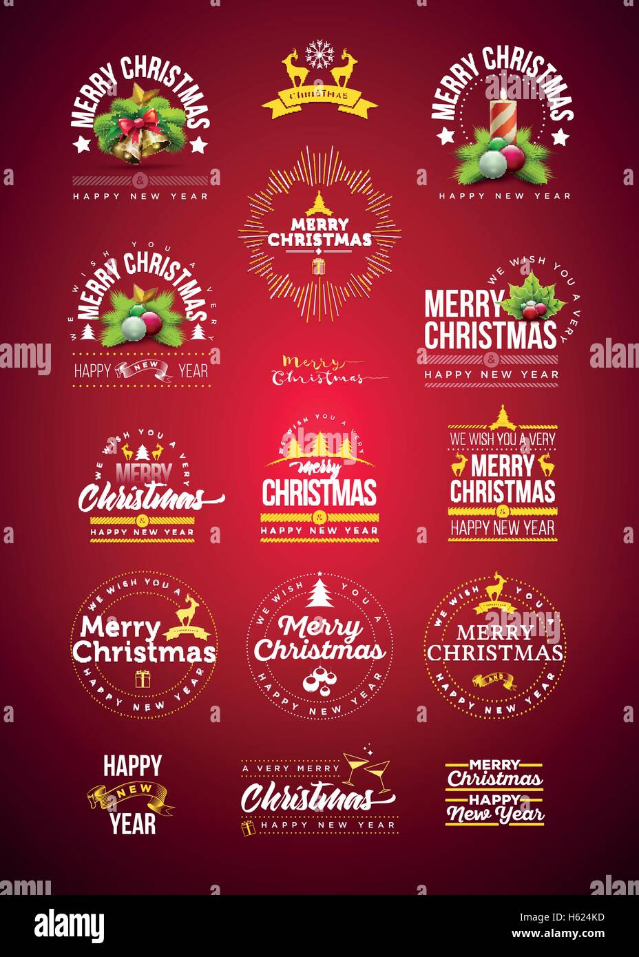 Vector Christmas and new year decoration collection. Typographic and calligraphic design set with icon and symbol elements. Stock Vector
