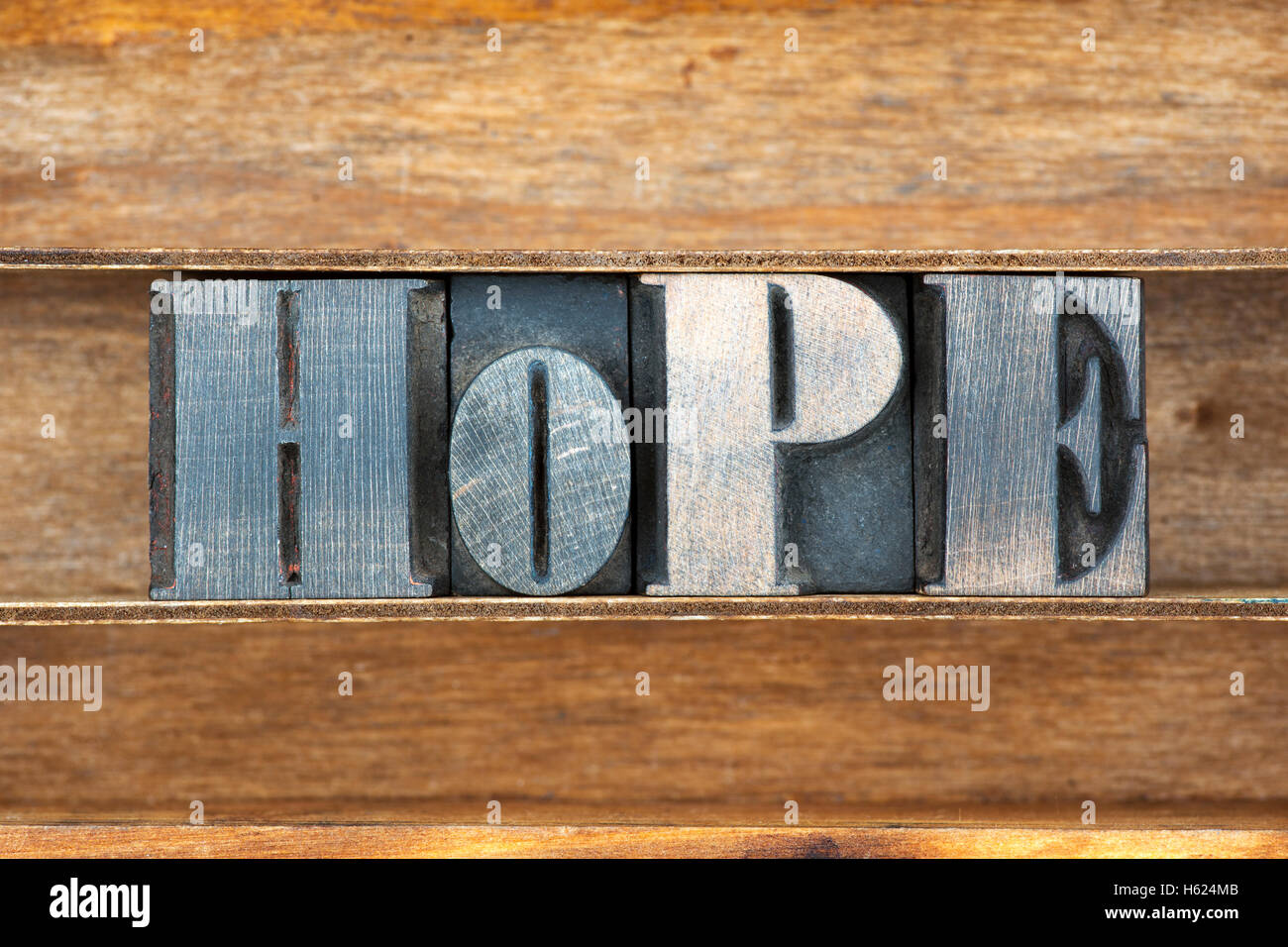 hope word made from vintage letterpress type on wooden tray Stock Photo