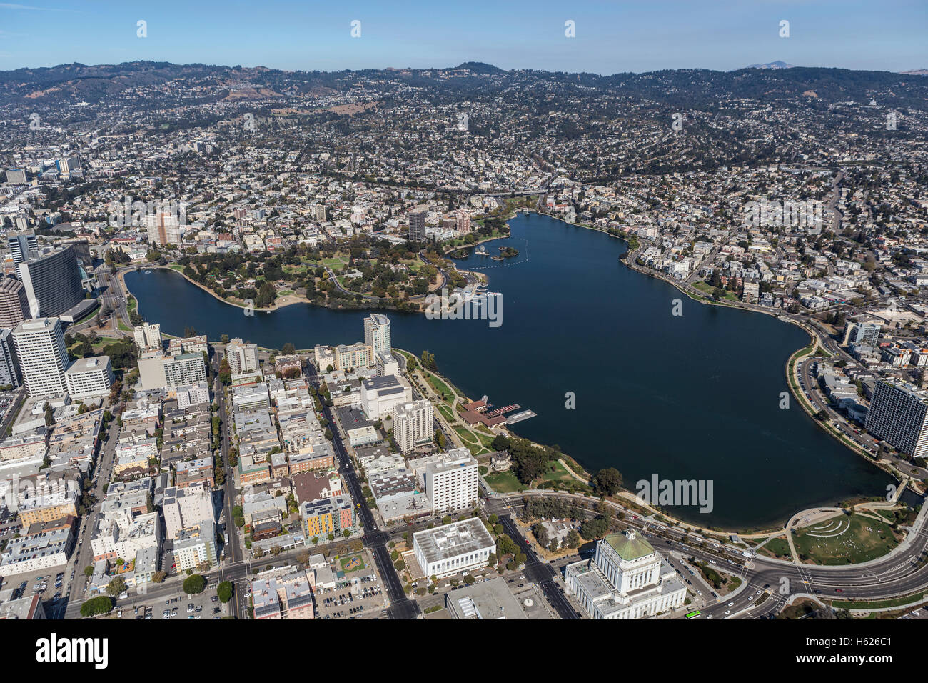 Lake Merritt Park near Downtown Oakland, California. Stock Photo