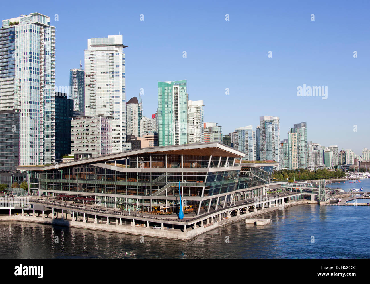 The view of Vancouver skyscrapers in early morning (British Columbia). Stock Photo