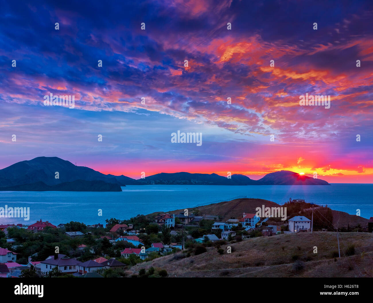 Sunrise over Koktebel, Crimea Stock Photo
