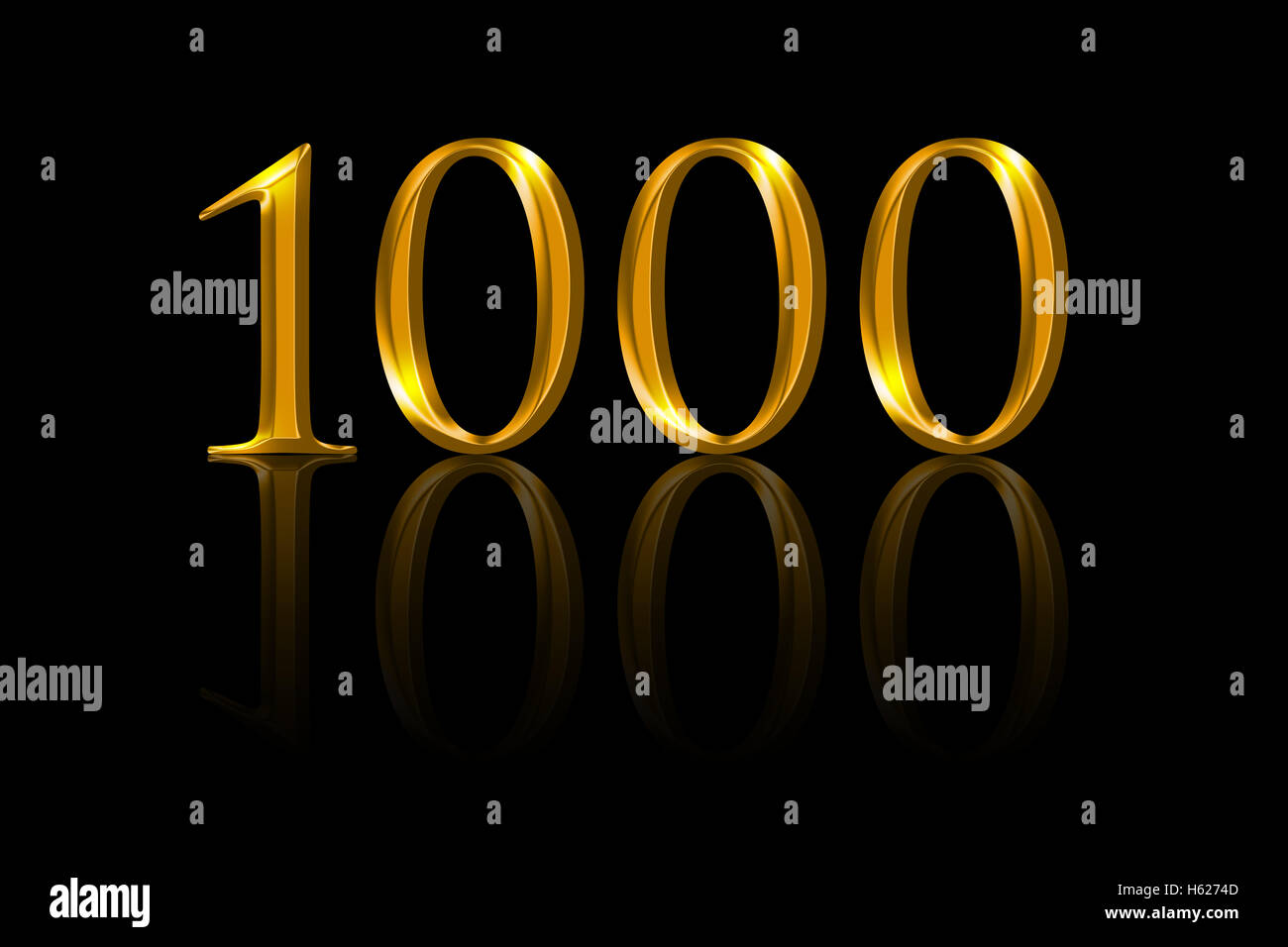 One thousand gold numbers on black background. A thousandth anniversary or attained value expressed. Stock Photo