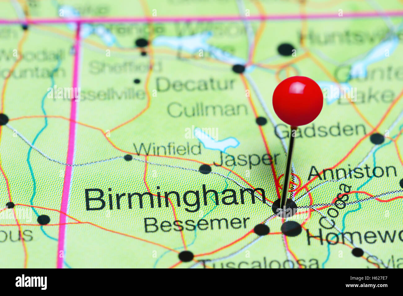 Birmingham pinned on a map of Alabama, USA Stock Photo  Alamy