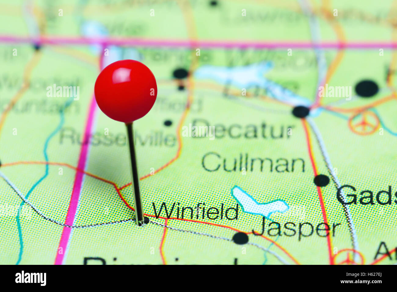 Winfield pinned on a map of Alabama, USA Stock Photo Alamy