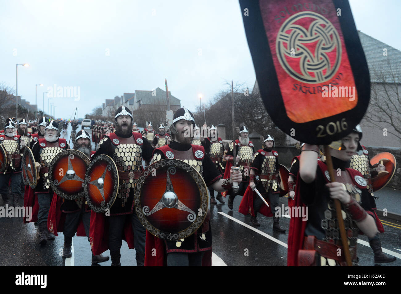 Up Helly Aa fire festival 2016 in Lerwick Shetland Islands held on the last Tuesday in January Stock Photo