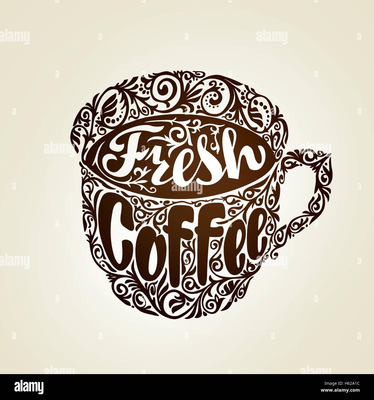 Fresh Coffee. Cup with decorative patterns. Vector illustration Stock Vector