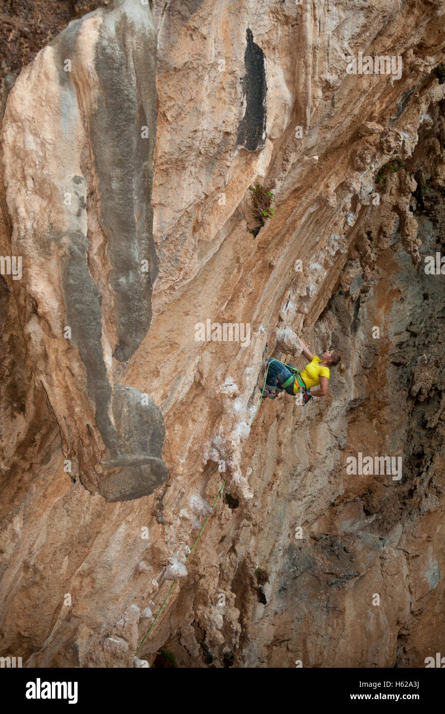Climber in wall, Kalimnos, Greece, Europe. Stock Photo