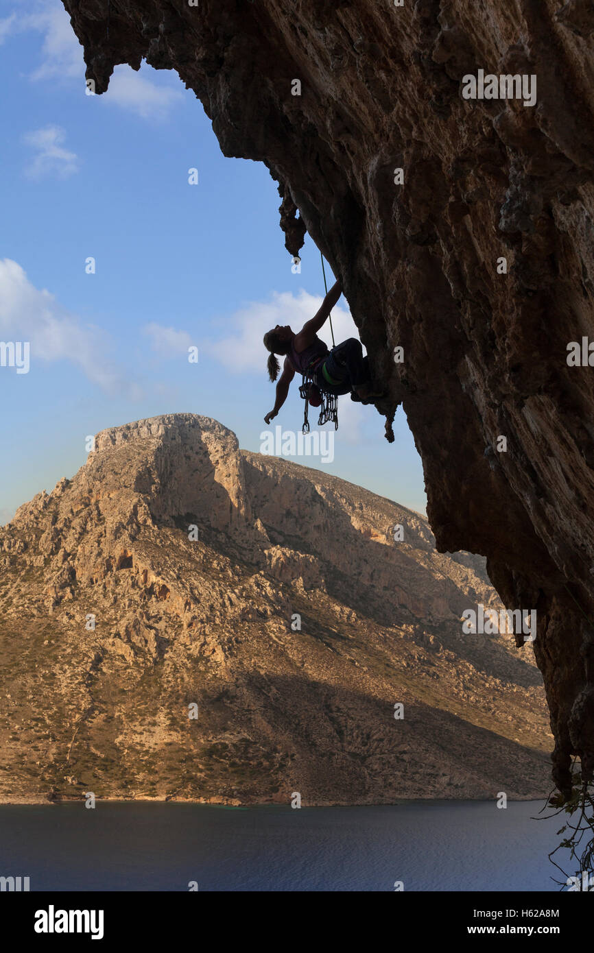 Climber on the rocks, Kalymnos, Greece, Europe. Stock Photo