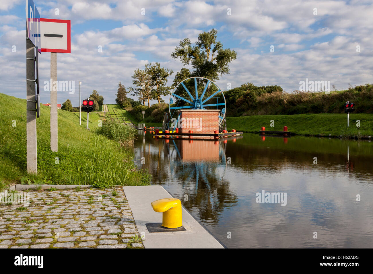 Historic canal Elblaski. The ramp Jelenie in Jelonki. Poland, Europe. Stock Photo