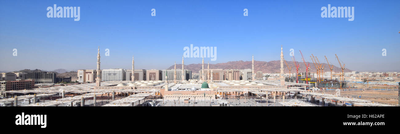 Panoramic view of the Prophet's Mosque (Nabawi Mosque) Stock Photo