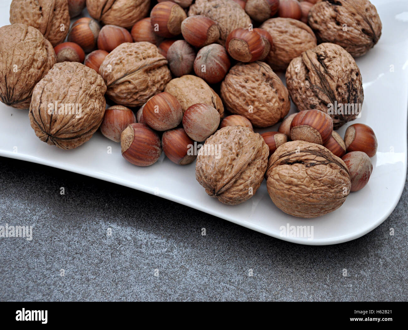 walnuts and hazelnuts autumn Stock Photo