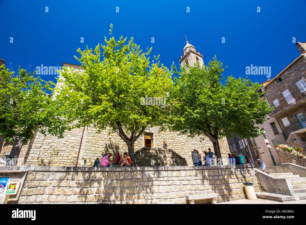 Sainte Maria church in the old city center of Sartene town, Corsica, France, Europe. Stock Photo