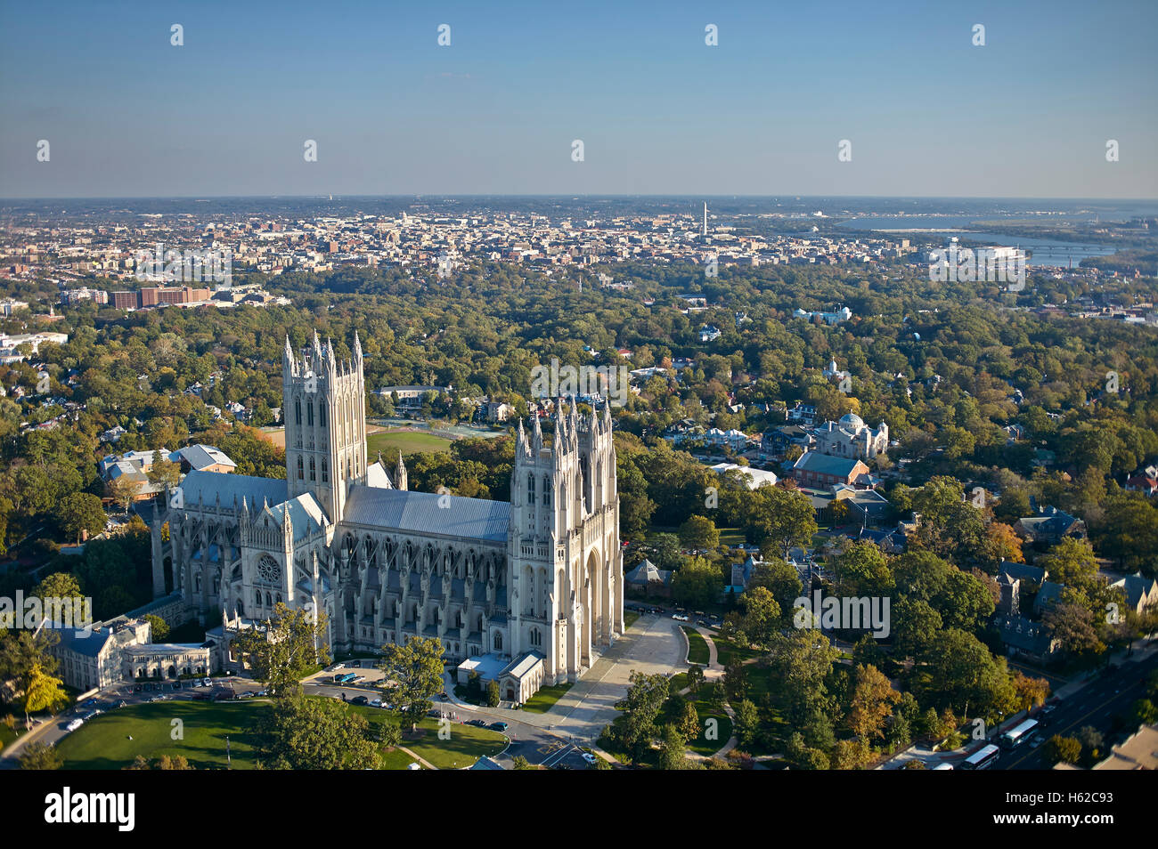 USA, Washington, D.C., Aerial photograph of National Cathedral Stock Photo