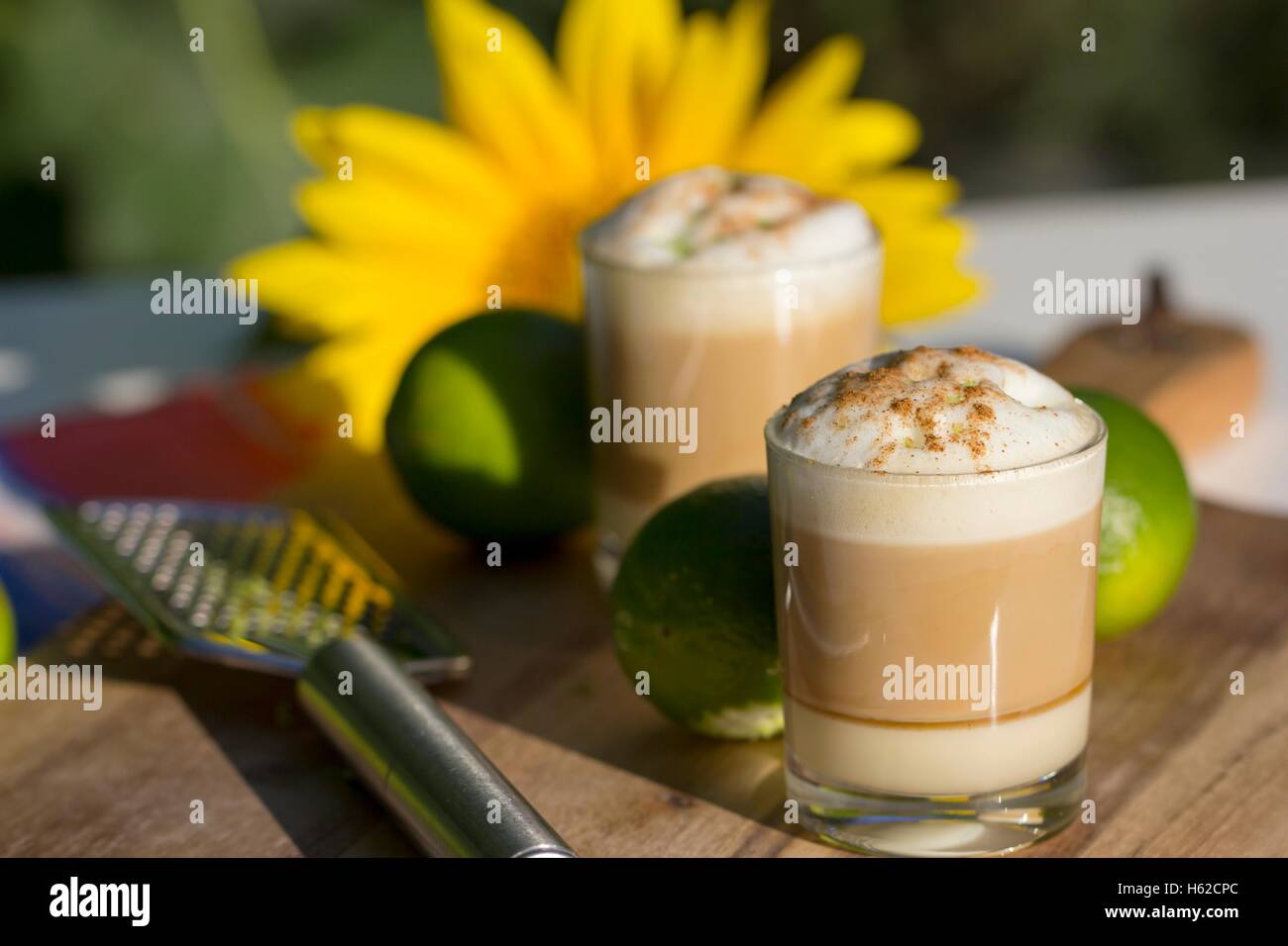 Layered coffee, condensed milk, liqueur, espresso and milk froth Stock