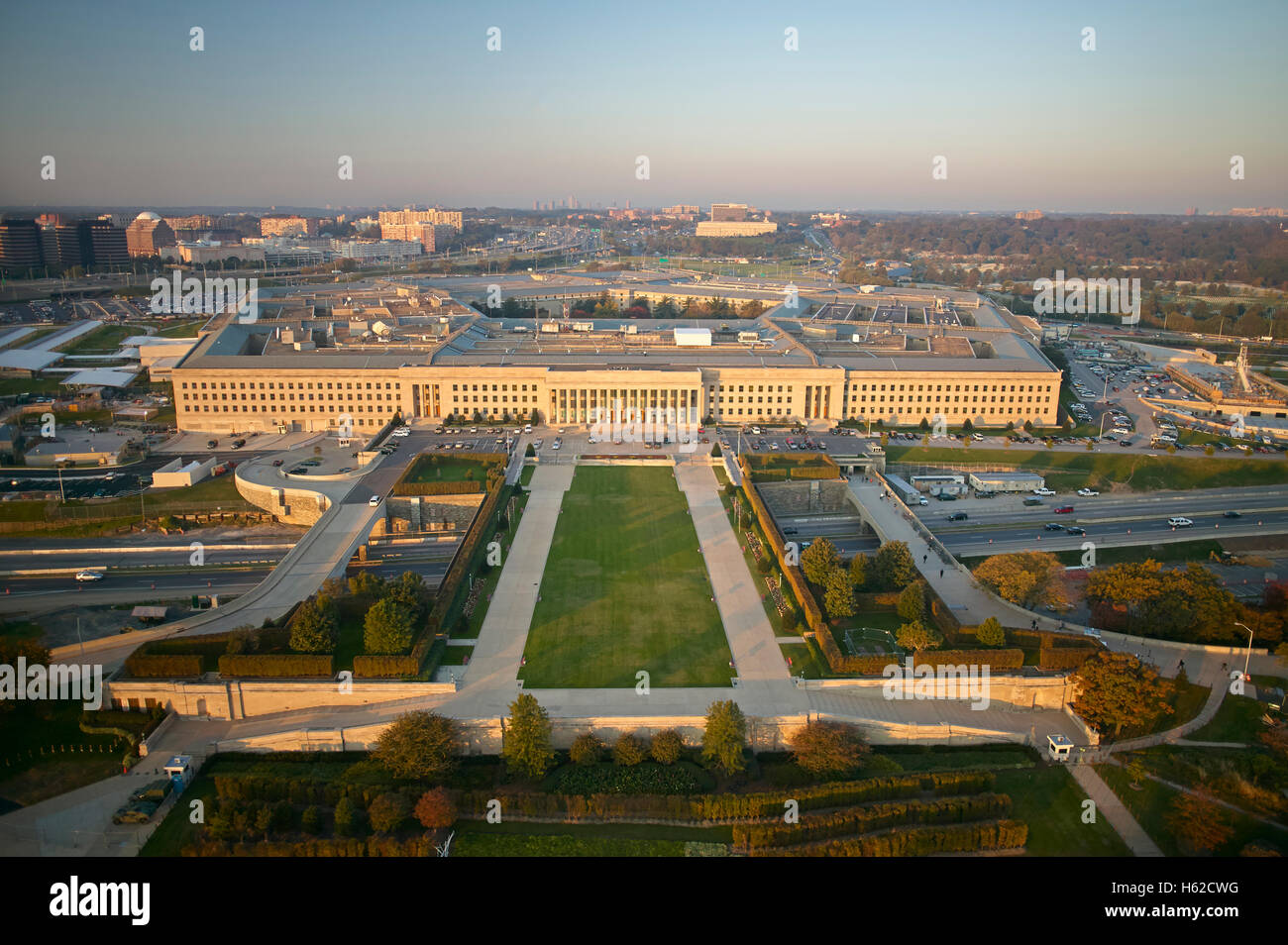 USA, Virginia, Arlington, Aerial photograph of  the eastern entrance of the Pentagon Stock Photo