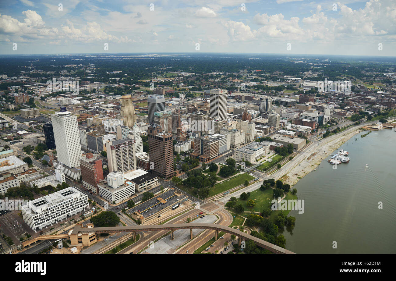 USA, Tennessee, Aerial photograph of downtown Memphis and the Mississippi River Stock Photo