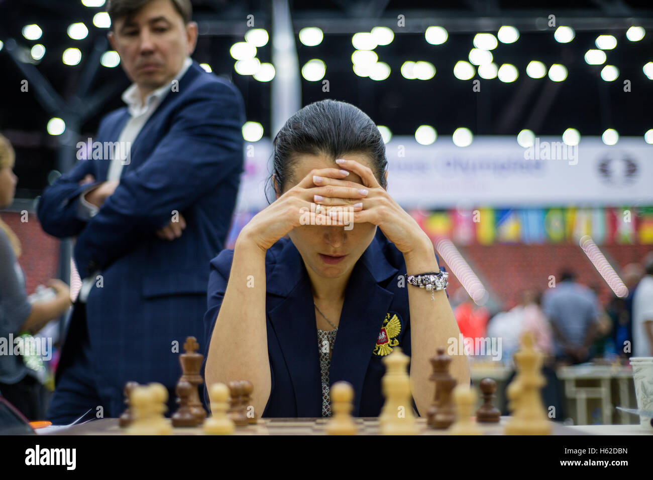 Portrait of Alexandra Kosteniuk, Russia, during the final round at the 42nd Chess Olympiad in Baku, Azerbaijan on Tuesday, September 13, 2016. Stock Photo