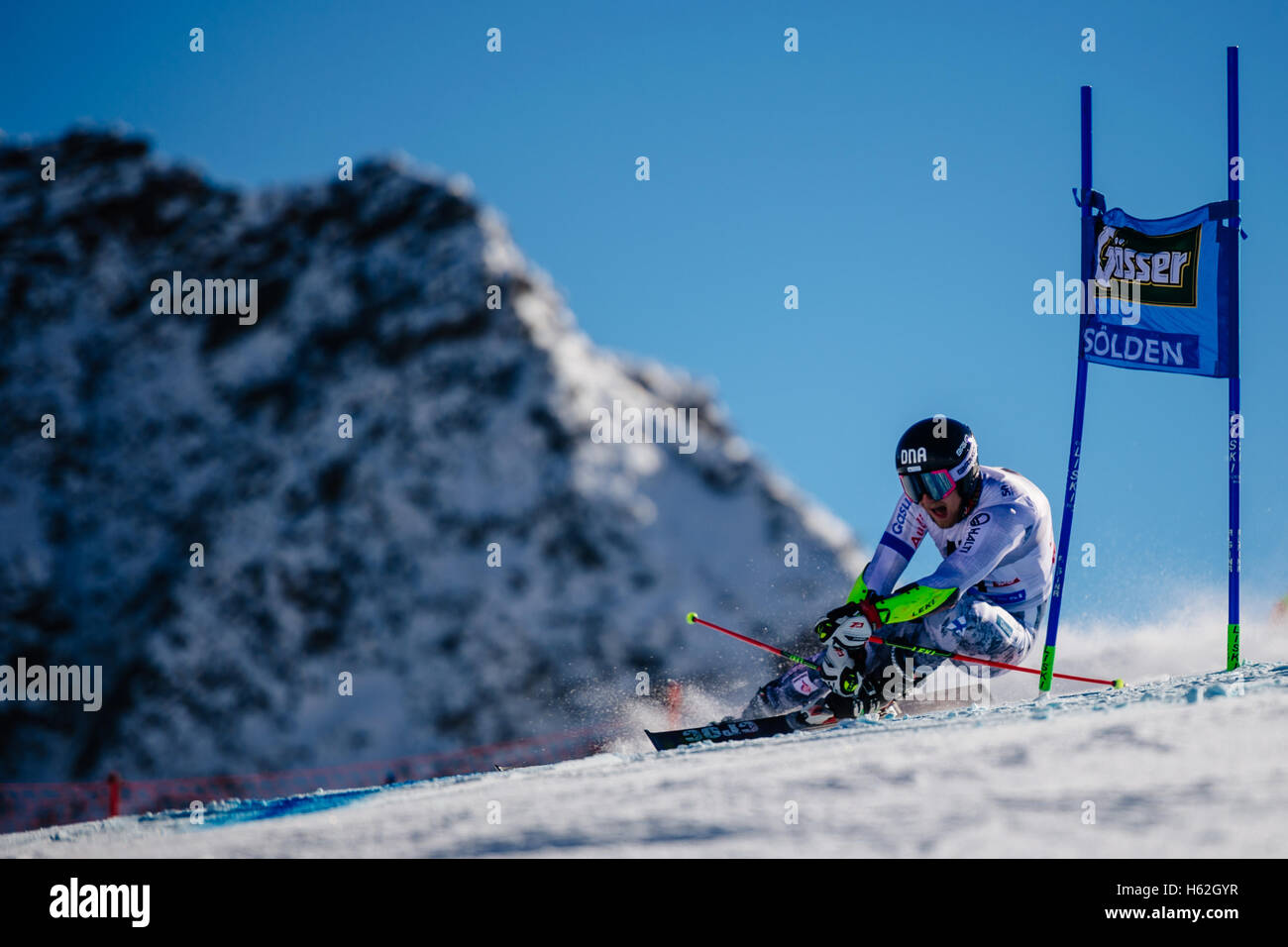 Solden, Austria. 23rd Oct, 2016. Eemeli Pirinen of Finland competes during the first run of the FIS World Cup Men's Giant Slalom race in Solden, Austria on October 23, 2016. Credit:  Jure Makovec/Alamy Live News Stock Photo