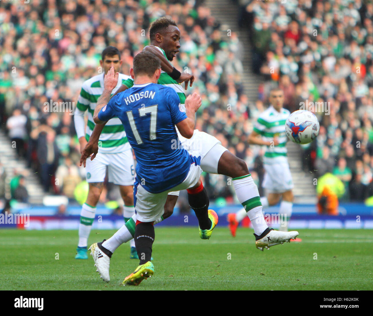 Hampden Park, Glasgow, Scotland. 23rd Oct, 2016. Betfred Cup Semi Final Football. Rangers versus Celtic. Lee Hodson and Moussa Dembele challenge for the ball Credit:  Action Plus Sports/Alamy Live News Stock Photo